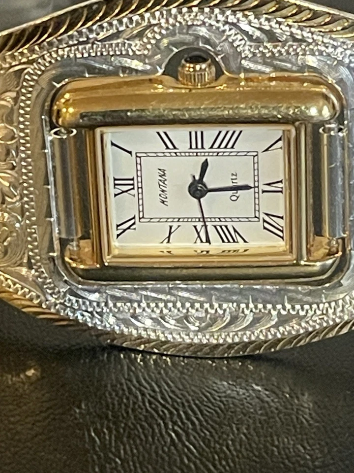 Reloj pulsera Montana Plateros brazalete oro plata placa occidental casi nuevo Foto 2 de 4