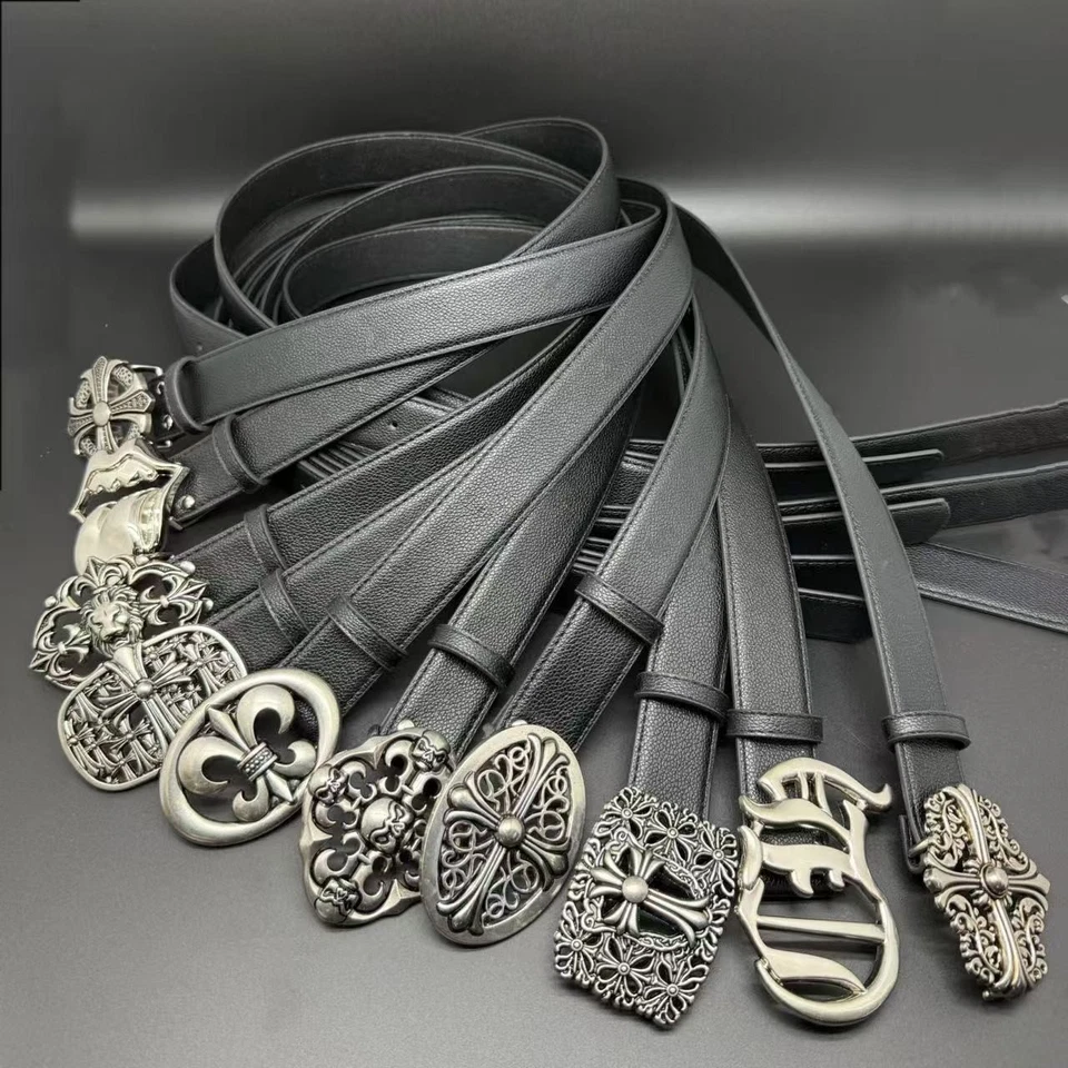 Gothic Studded Belt Rock Rivet Buckle Waistband Unisex Genuine Leather Belt Punk