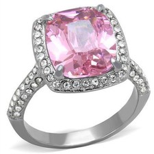 Pink Pave CZ Cushion Cut Halo Wedding Ring