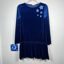 MNG Mango Blue Velvet Star Glitter Long Sleeve Holiday Dress Size 11-12 Years