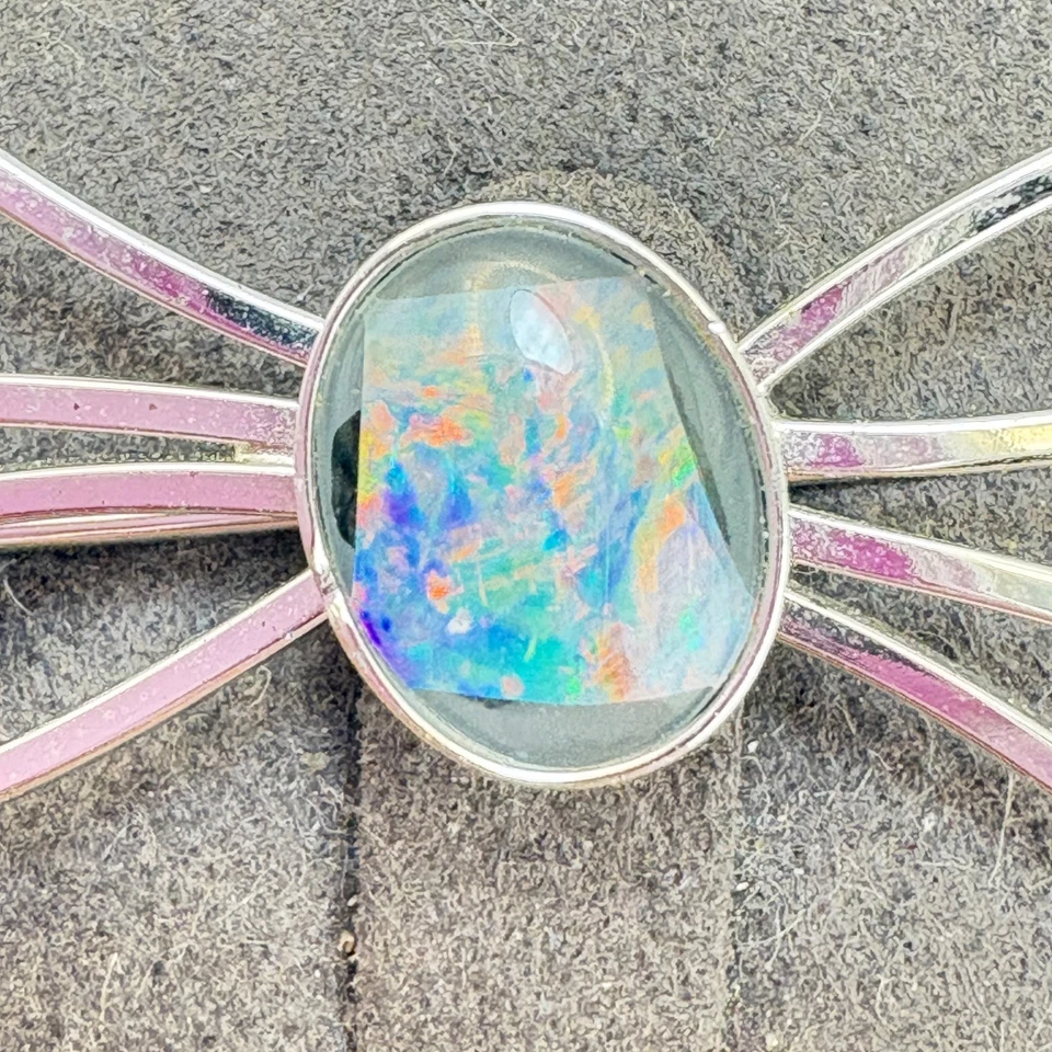 Vintage Silver Tone Opal Triplet Bezel Set Brooch Size 1.75" Length - Image 2 of 4