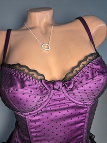 Agent Provocateur Purple Satin Corset Bustier | Polka Dot Mesh Lingerie US 34B