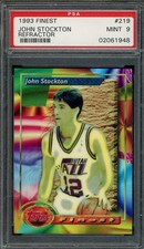 1993-94 Topps Basketball Finest John Stockton Refractor #219 Utah Jazz PSA 9