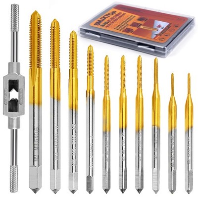 10pcs Micro Metric Taps Bits Set with Tap Wrench M1-M3.5 Machine Screw Thread