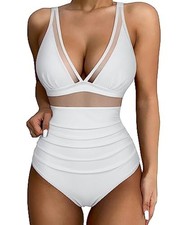 Women's Mesh Swimsuit One Piece Swimsuit Tummy Control Swimwear Push Up Padded