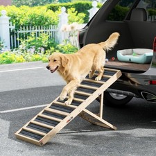 55" Folding Dog Ramp Wooden Portable Pet Ramp Non-Slip for Bed Couch Adjustable