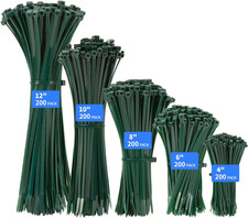 Garden Green Cable Zip Ties Heavy Duty Assorted Sizes, 1000 PCS Self-Locking 4+6