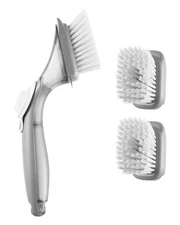 VEVOR Soap Dispensing Dish Brush Kitchen Scrub Brushes w/ Handle & 3 Brush Heads