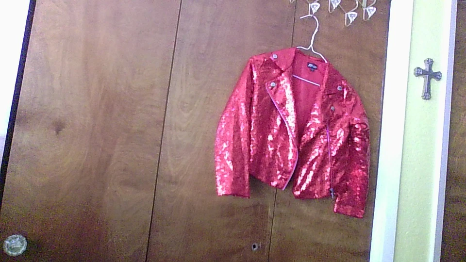 JoJo's Closet Red Sequined Jacket Girls Size 6/6X Zip Up *FLAWS *Sequins Missing - Image 2 of 4