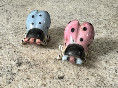 Vintage Miniature Ladybug Figurines   Hand-Painted Ceramic Bugs   Set of 2 Retro