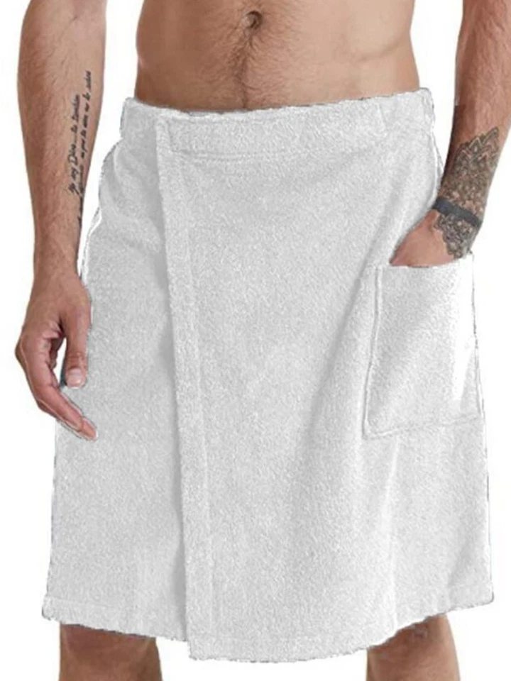 Men's Bathing Skirt Wrapped with Towel Bathrobe Shower Beach SPA Bathroom Pocket - Image 2 of 4