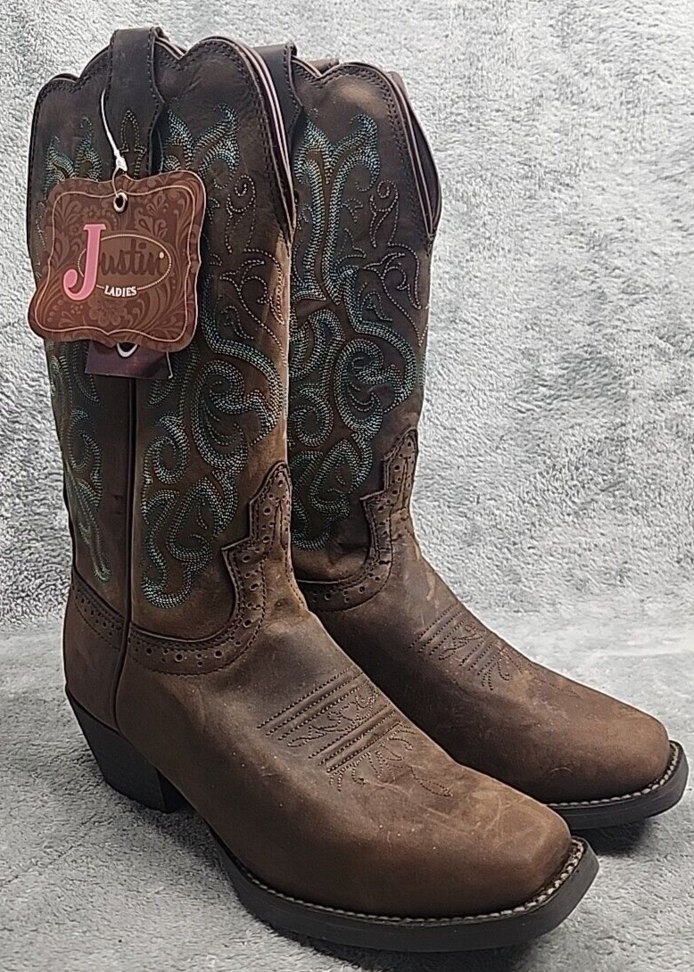 Justin Stampede Western Cowboy Boots L2552 Sorrel Women's Size 8 B eBay