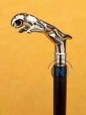 Vintage Brass Jaguar Head Handle Victorian Style Wooden Walking Stick Cane Gift