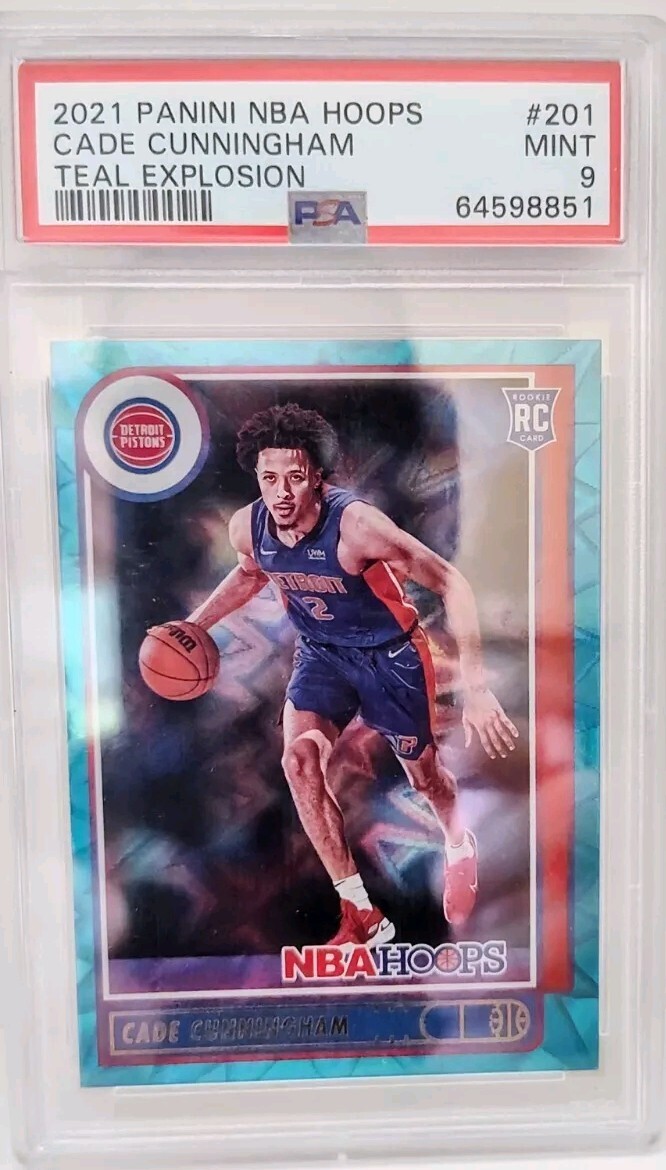 PSA 9 CADE CUNNINGHAM 2021 PANINI NBA HOOPS ROOKIE - TEAL EXPLOSION #201 Pistons