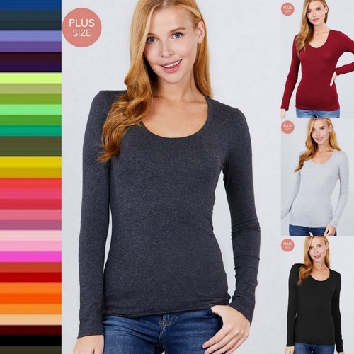 T-shirt Femme Basique Manches 3/4 Col V - Coton Doux Stretch, Tailles 1XL 2XL 3XL, Uni