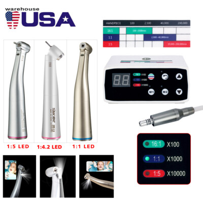 Dental Brushless LED Electric MicroMotor/ 1:5/1:1/1:4.2 Fiber Optic Contra Angle