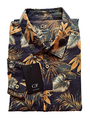 C/F FINESTCLOTHING Herren Hemd XL Leinen 100% langarm d.blau geblümt UVP59,99 