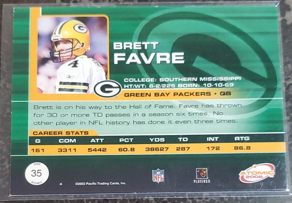RARE 2002 Pacific Atomic Brett Favre /600 Hand Signed On Card Auto GB Packers - Image 3 of 4