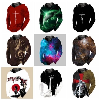 Men's Hoodie Pullover Hooded T Shirts Novelty Graphic Camiseta Silky LightWeight