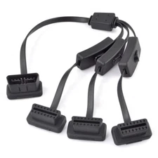 50CM 1 to 3 Flat 16Pin M to F Y Splitter OBD2 Extension Cable With Power Switch