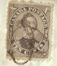 CANADA Colony QV Stamp SG.35 10c Brownish Purple ALBERT Used Piece c£85 XBLUE10