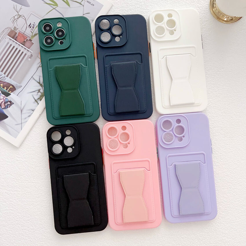Soft Cover Card Holder with Slot and Stand for iPhone 15 14 13 Pro Max 12 11 XS Case-image