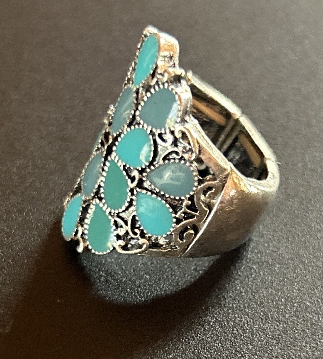Silver Turquoise Flexible Size Ring - image 5