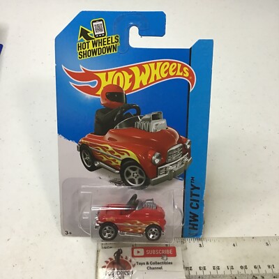 2014 HOT WHEELS HW CITY #74 RED PEDAL CAR DRIVER W FLAMES 1/64 MIP VARIATION