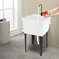 Commercial Utility Sink Laundry Tub Freestanding w/ Drain and Faucet for Garage