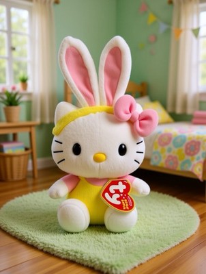 Hello Kitty Easter Bunny TY 6'' Plush Pink Rabbit Outfit 2011 w/Tags