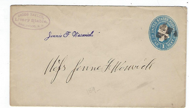 ca. 1890, Englewood New Jersey , Advertising, Livery Stable, 1c PSE  Drop Letter