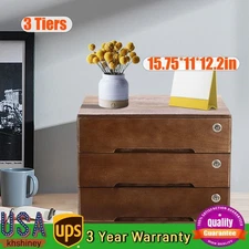 Vintage Wooden Desktop Storage Box Lockable 3-Drawer Office/Home Table Organizer