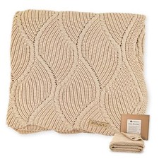 Thick Cotton Knit Baby Blanket 40x31 Inches   Soft Breathable Newborn Beige