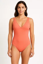 Kona Sol Women’s Orange One Piece Swimsuit L Adjustable Straps VNeck Summer Swim