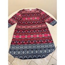 London Times Dress Womens 18W Red Pink Navy Floral Border Shift 3/4 Sleeve
