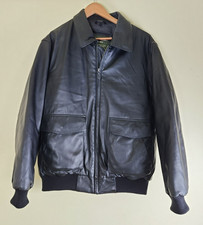 Eddie Bauer Down Filled Black Leather Coat, Men's Large Bomber Jacket Size Large
