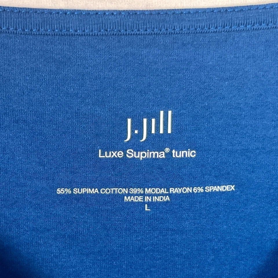 J Jill Top Womens L Blue Luxe Supima Cotton Tunic Shirt Long Sleeve Round Neck - Image 3 of 4