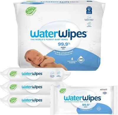 WaterWipes Original Baby Wipes, 99.9% Water, 3-In 1 240 Count (4 Packs)