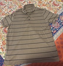 Men s Large Old Navy Khaki Stripe Core Jersey SS Polo Shirt EC
