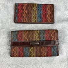 Fossil Logo Striped Multi Color Wallet And Check Book Cover