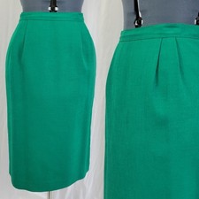 Vintage Green Classic Skirt w Front Pleats Side Seam Pockets Size 12