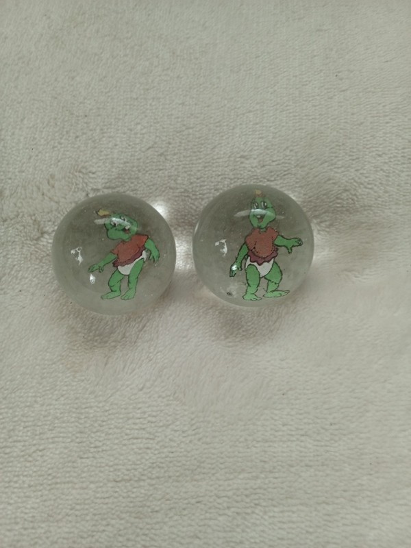 1990 Bilook Bamba Turtle Marbles/ Lot of 2/Decal Marbles/35 mm