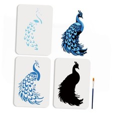 3Pcs Stencils 11.7x8.3inchs Reusable Peacock Feather Template Layered Peacock