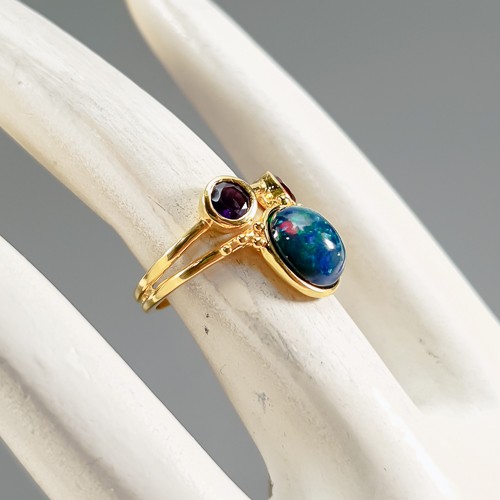 Anello pietra preziosa opale nero naturale argento sterling 925 misura 5,5/R425054 - Foto 3 di 8