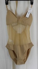 Capezio Womens Plunge Neck Mesh Midriff Leotard Beige Size Medium