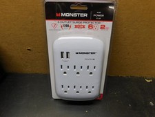 New Sealed MONSTER - - Just Power It Up - - 6 Outlet Surge Protector w/ 2 USB
