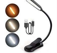 LED Book Light Rechargeable Clip On Reading Lamp 600mAh 3 Color Modes USB