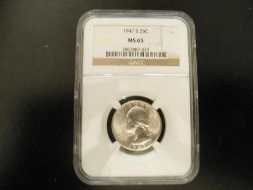 1947-S US Washington Quarter 25c .25 NGC MS65 UNCIRCULATED Bright White