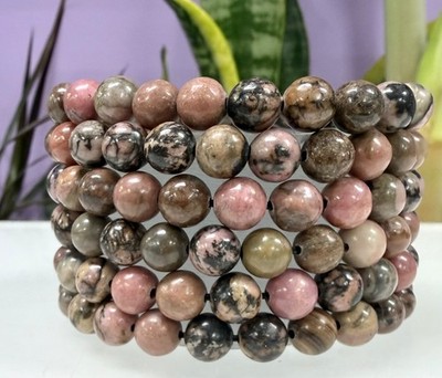 Wholesale Lot 6 Pcs Natural Rhodonite 8mm 7.5  Crystal Healing Stretch Bracelet