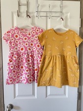 Cat  Jack Set 2 Dress Pockets Mustard with Rainbows Flowers size Xs 4/5 